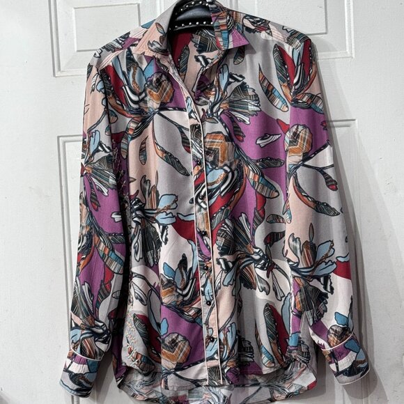 Tolani Womens Sz S Blouse Button Up Shirt Long Sleeve Multi Embroidered Abstract - Picture 1 of 13